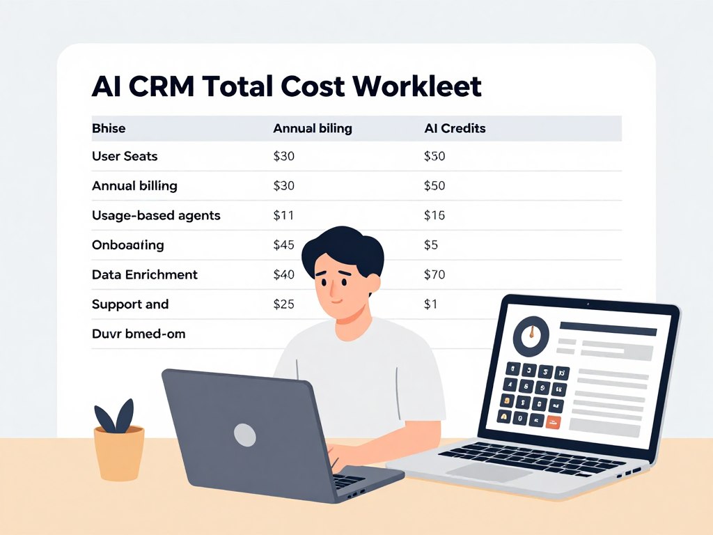 AI CRM pricing comparison with user seats AI credits add-ons and onboarding costs