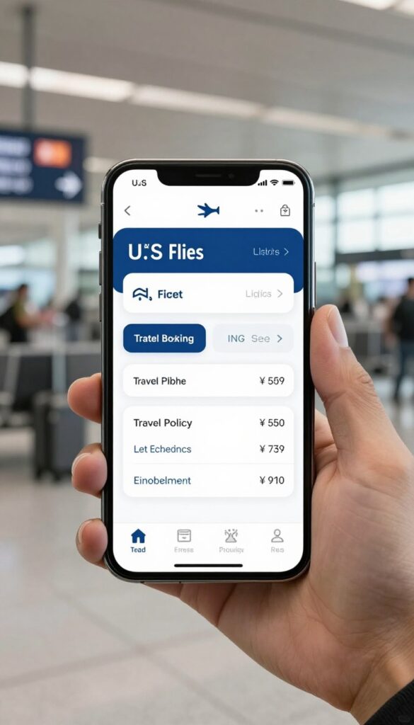 Business traveler using a mobile travel and expense app