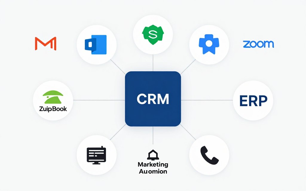 CRM integration map connecting email collaboration accounting telephony ERP and business intelligence