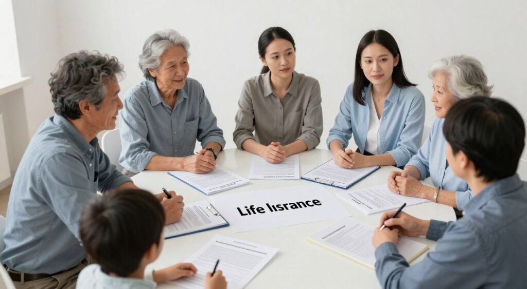 Family and advisor comparing whole life insurance companies