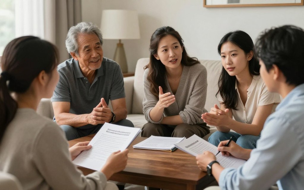 Family discussing final expense insurance coverage and beneficiary planning