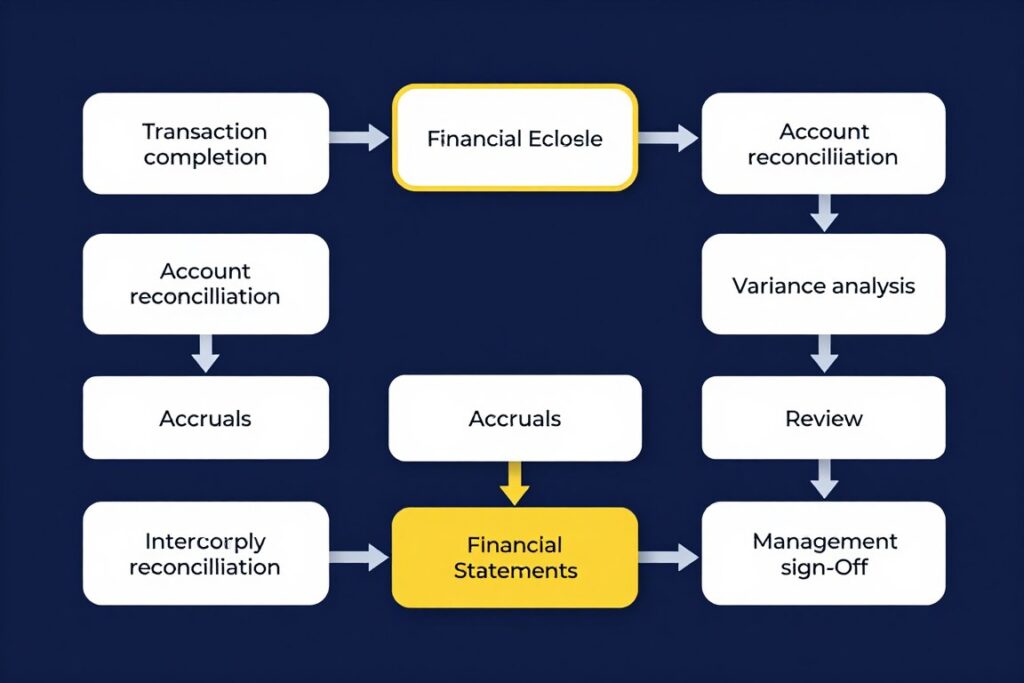 Financial close lifecycle from general ledger review to financial statements