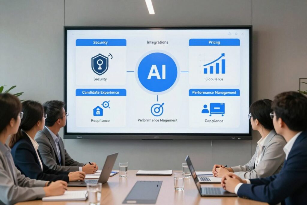 HR leaders comparing best AI HR software selection criteria