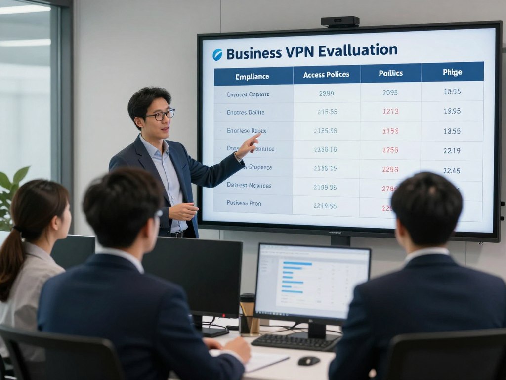 IT team evaluating business VPN security criteria