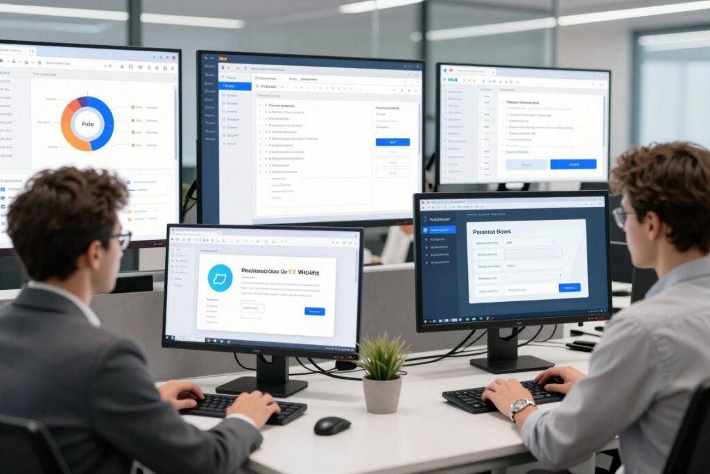 Microsoft-style AI agent connecting Teams Power Platform and business systems