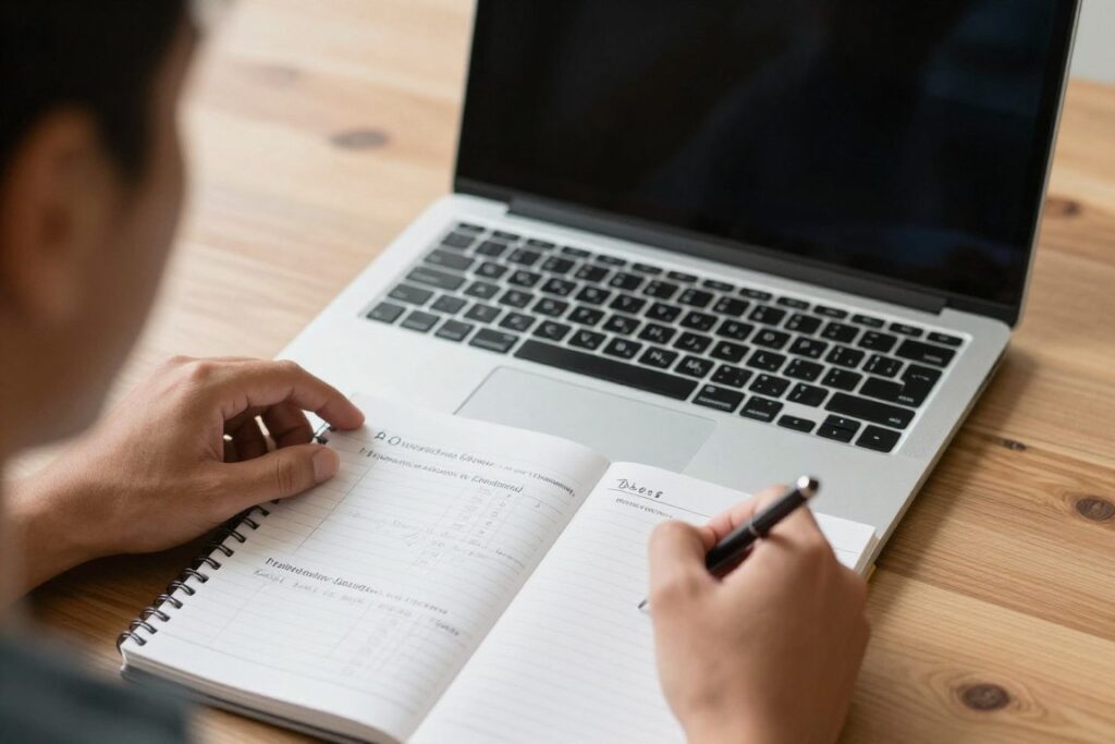 Person comparing budgeting tools and financial accounts on a laptop