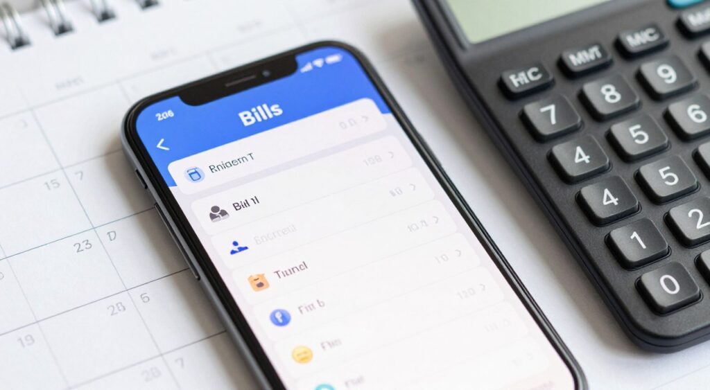 Smartphone showing recurring subscriptions and monthly bill reminders
