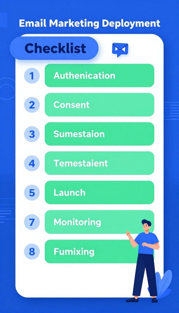 Step-by-step email automation deployment checklist on a mobile device Step-by-step email automation deployment checklist on a mobile device