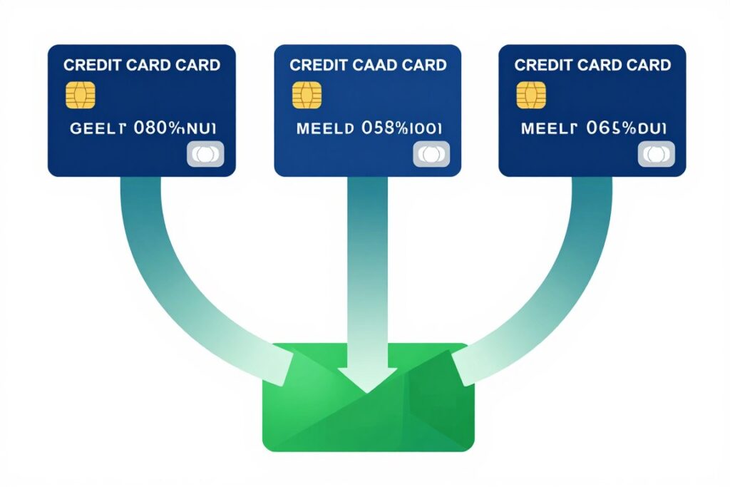 Three credit card balances becoming one monthly payment