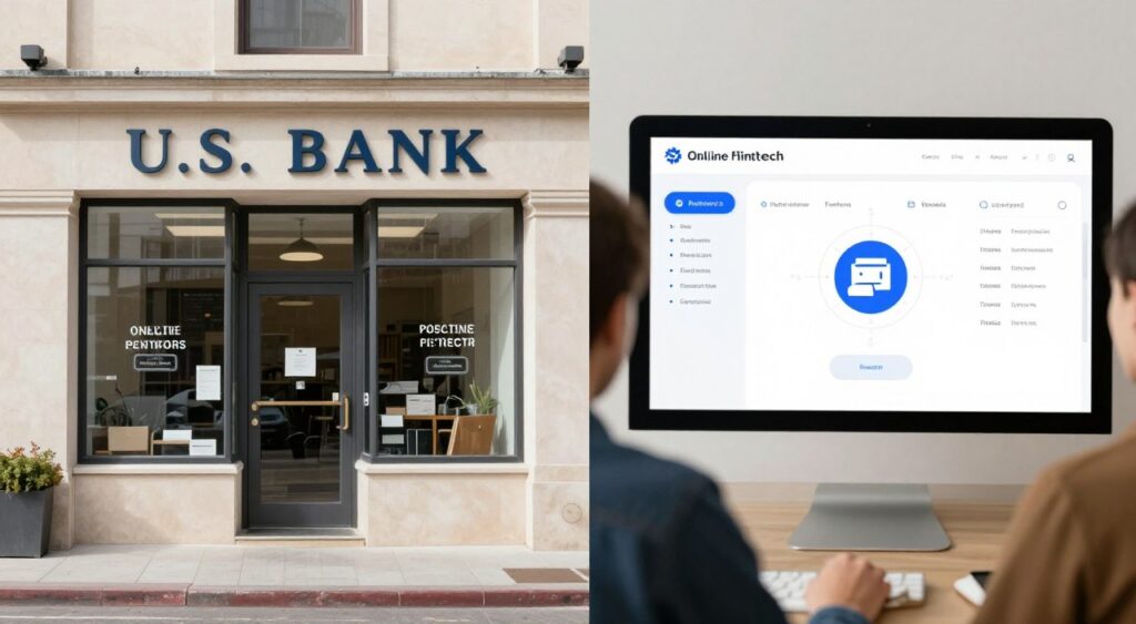 Traditional bank and online fintech business banking comparison