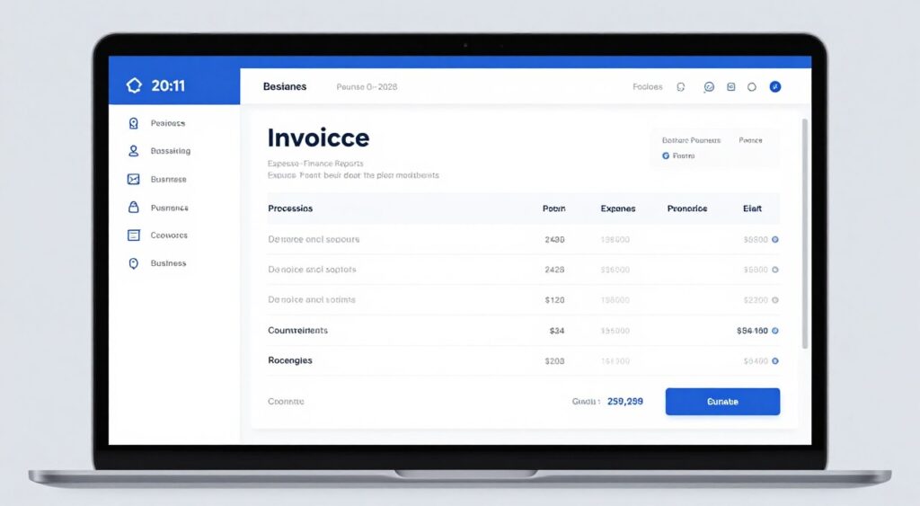 Zoho Books style financial management screen with invoices and expense reports