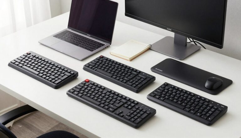 best ergonomic keyboards arranged on a remote work desk