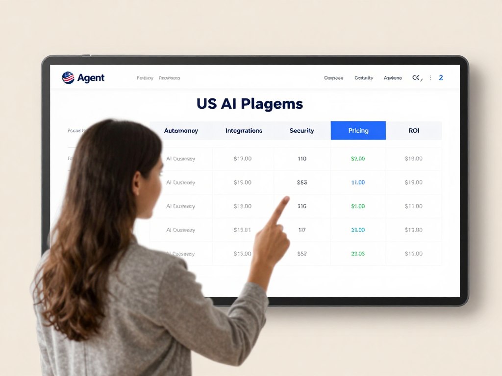 business owner comparing AI agent platforms on a security and integration dashboard