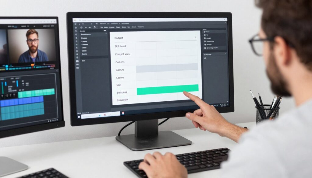content creator choosing the best AI video editing software by budget and skill