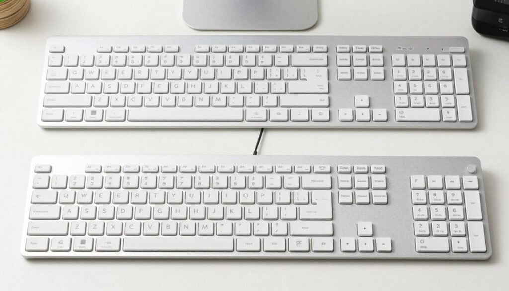ergonomic keyboard layout choices on a desk