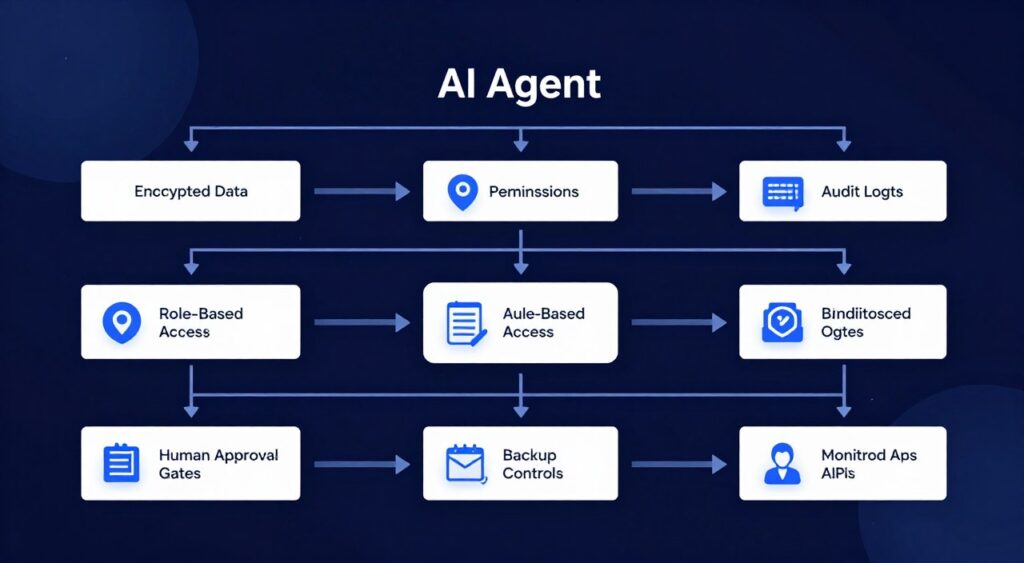 secure AI agent architecture with encryption access controls audit logs and human approval