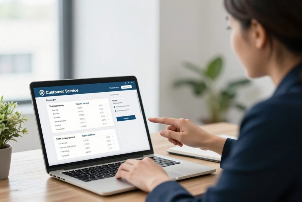 support manager evaluating customer service tools on a laptop